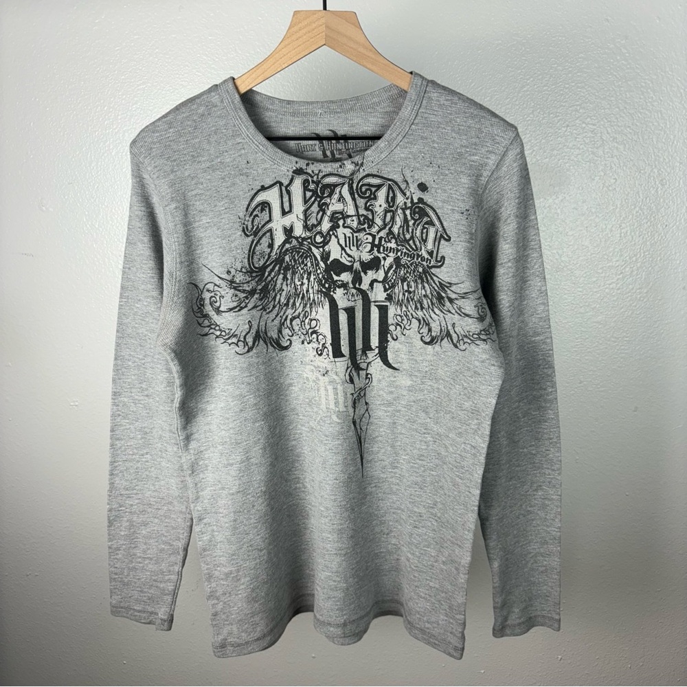Y2K Hart & Huntington Skull Grunge Vintage Long Sleeve Thermal T Shirt Large